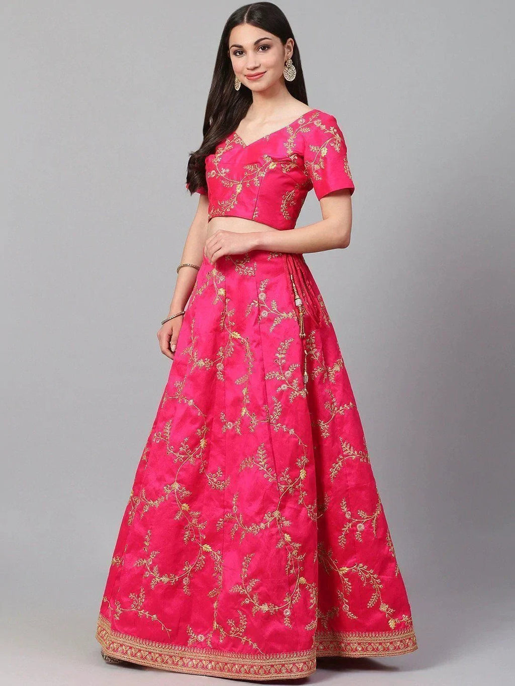 Pink Semi-Stitched Myntra Lehenga & Unstitched Blouse with Dupatta