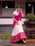 Poly Cotton Chex Zari Weaving Lehenga Choli in Cream and Pink