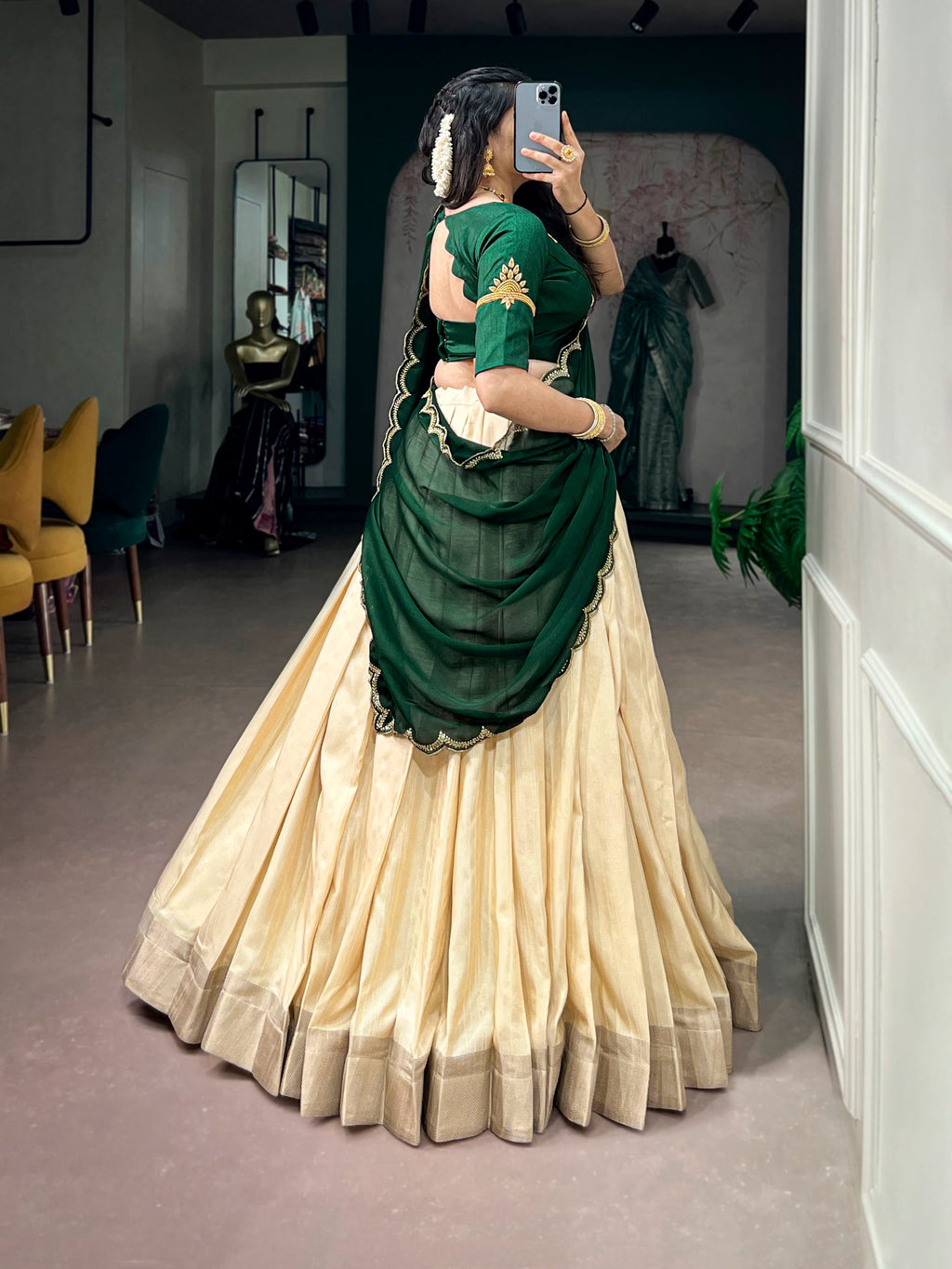 Poly Kotha Tasar Fabric Lehenga Choli for Onam