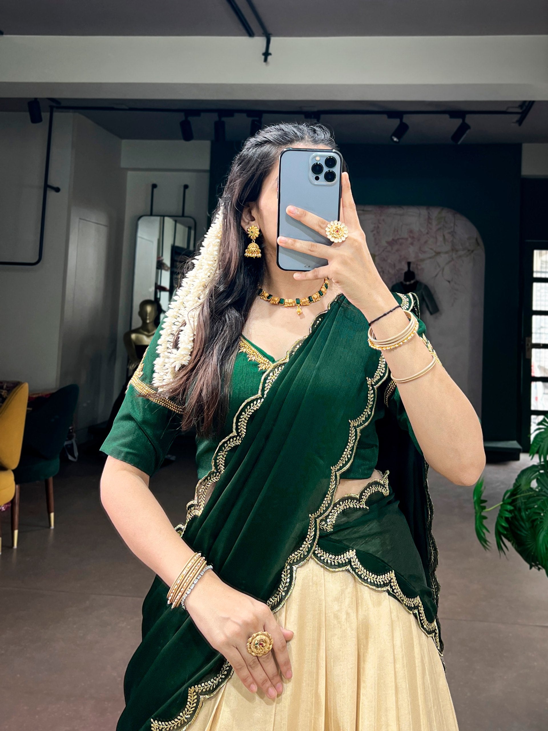 Poly Kotha Tasar Fabric Lehenga Choli for Onam