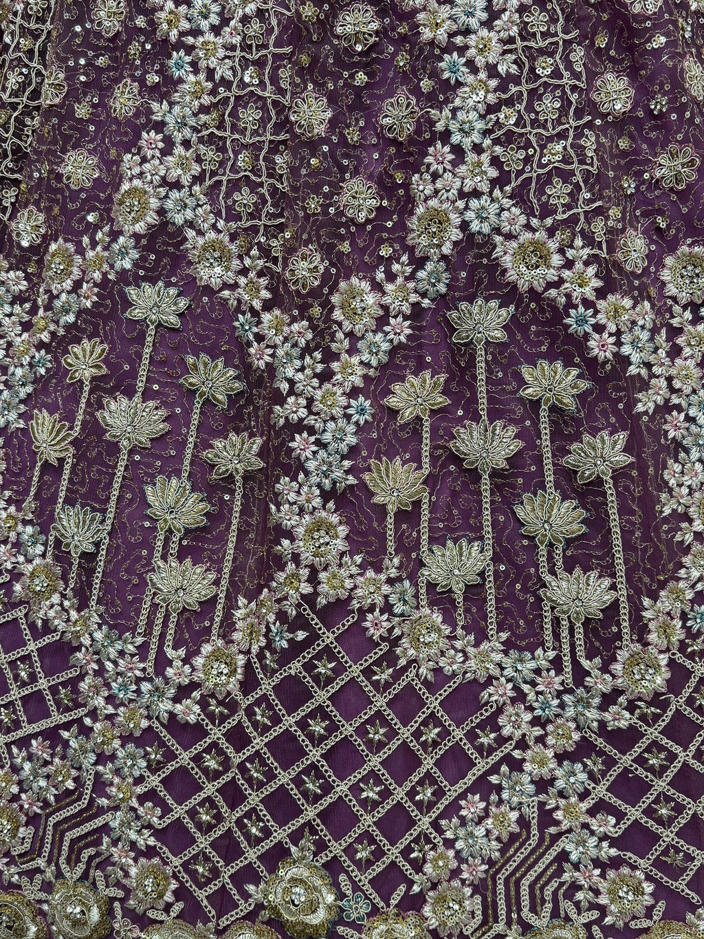 Lilac Alluring Thread Embroidered Net Wedding Lehenga Choli