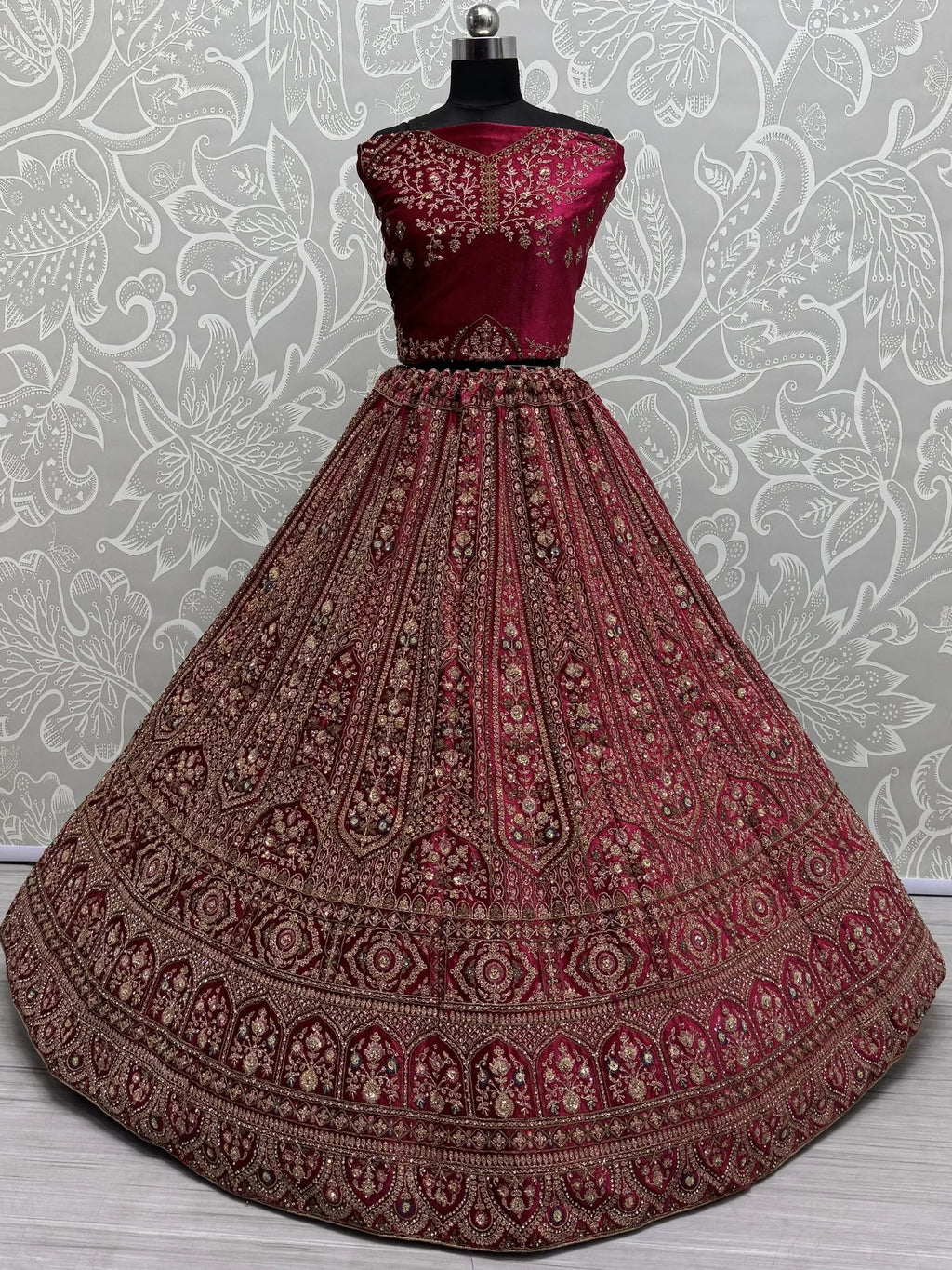 Precious Pink Dori Work Velvet Bridal Lehenga Choli With Double Dupatta