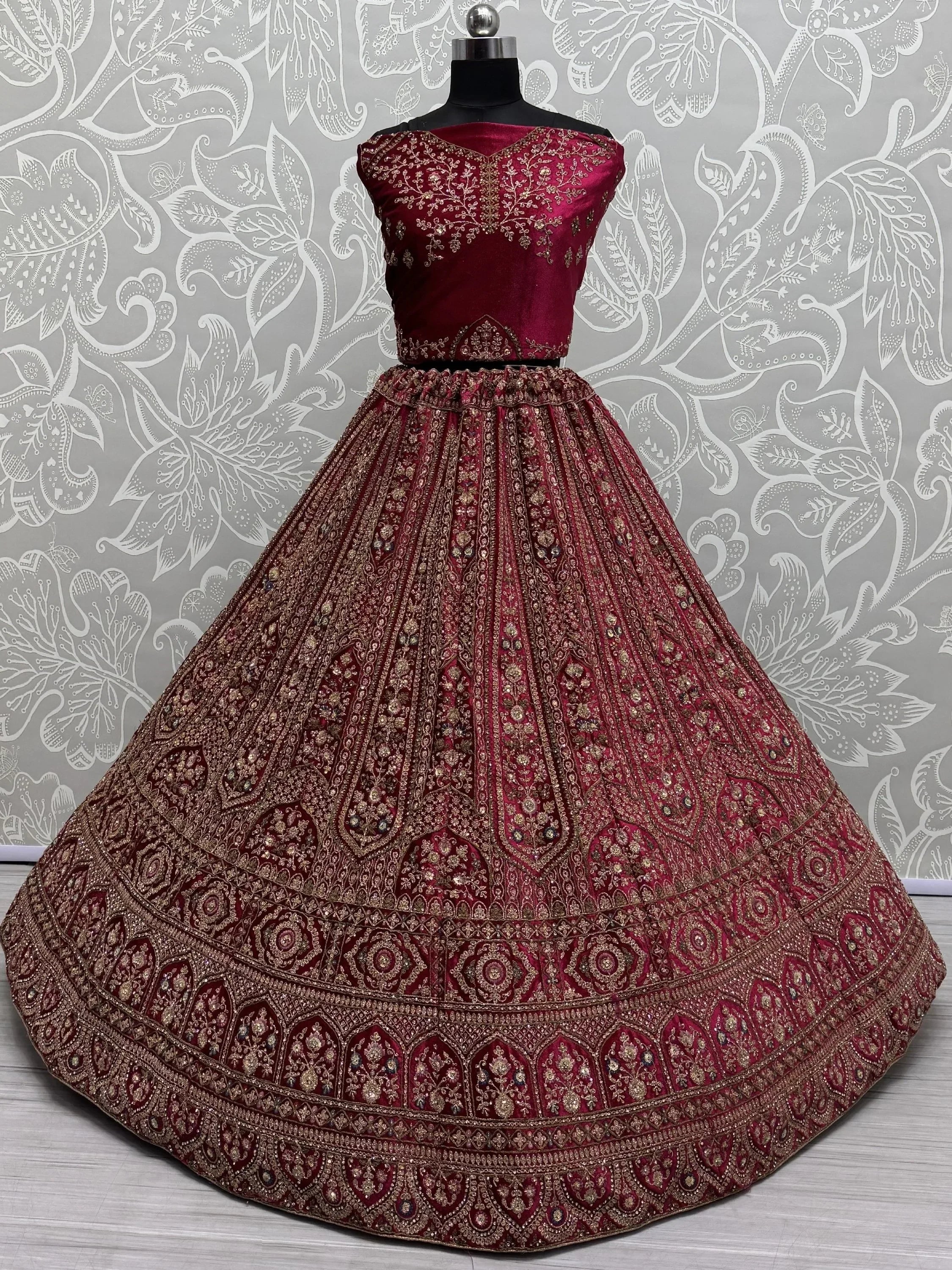 Precious Pink Dori Work Velvet Bridal Lehenga Choli With Double Dupatta