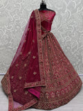 Precious Pink Dori Work Velvet Bridal Lehenga Choli With Double Dupatta