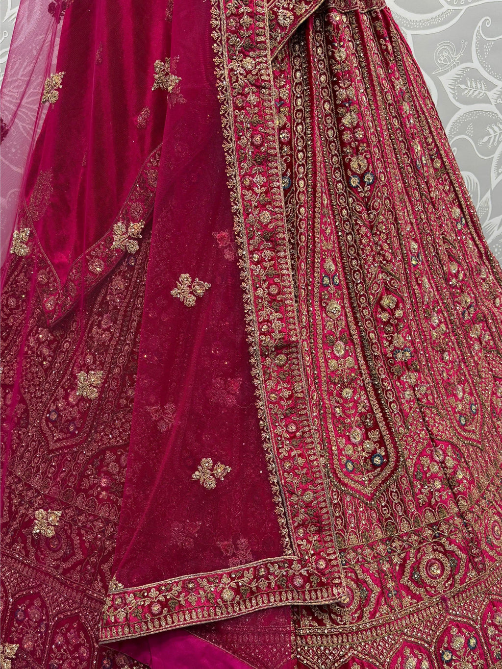 Precious Pink Dori Work Velvet Bridal Lehenga Choli With Double Dupatta