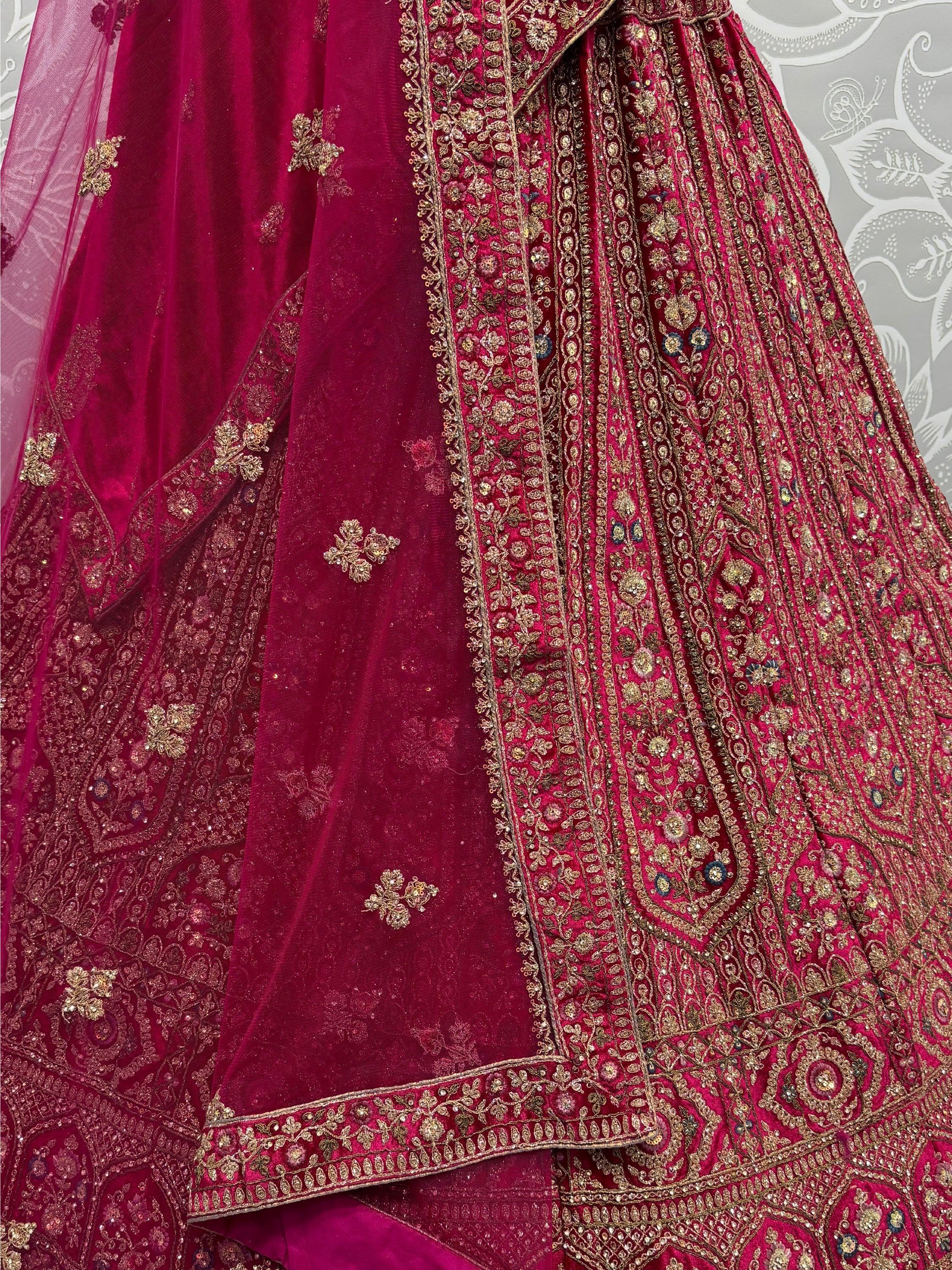 Precious Pink Dori Work Velvet Bridal Lehenga Choli With Double Dupatta