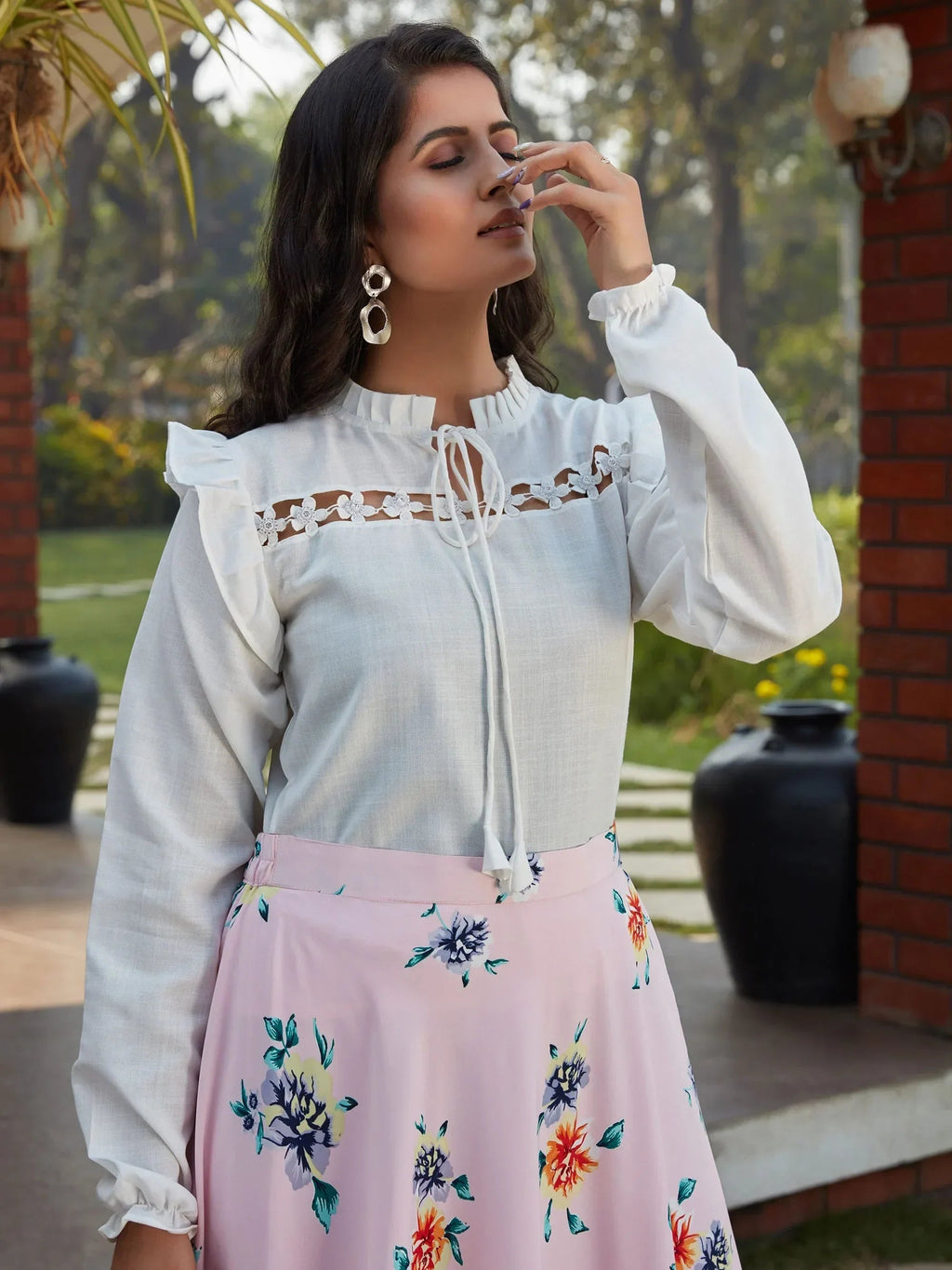 Precious Pink Floral Printed Crepe Party Wear Crop Top Lehenga