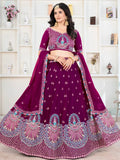 Precious Purple Thread Work Georgette Lehenga Choli With Dupatta