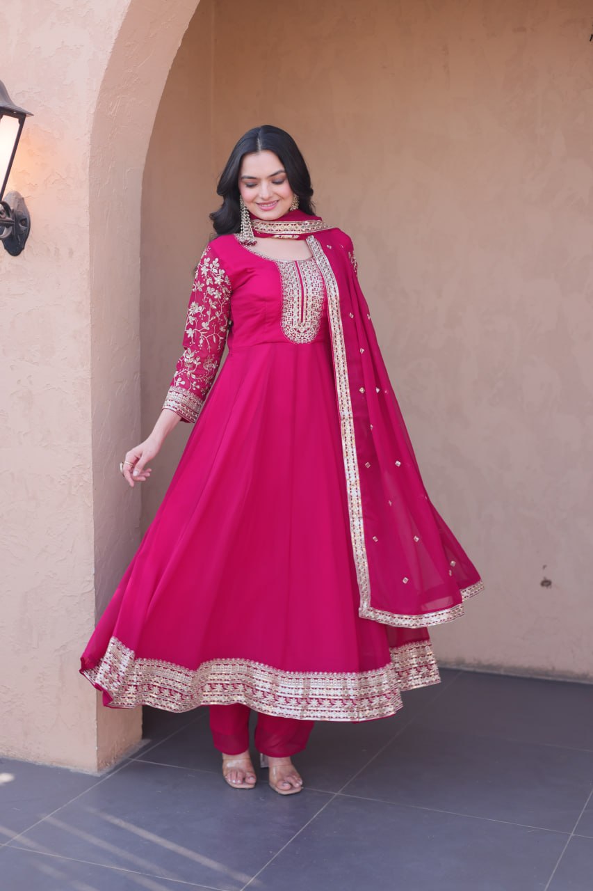 Premium Faux Blooming Gown with Pant & Dupatta Set