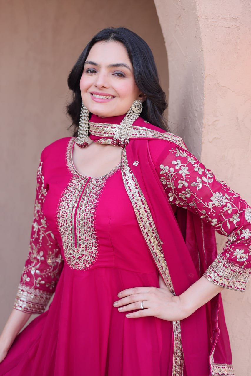 Premium Faux Blooming Gown with Pant & Dupatta Set