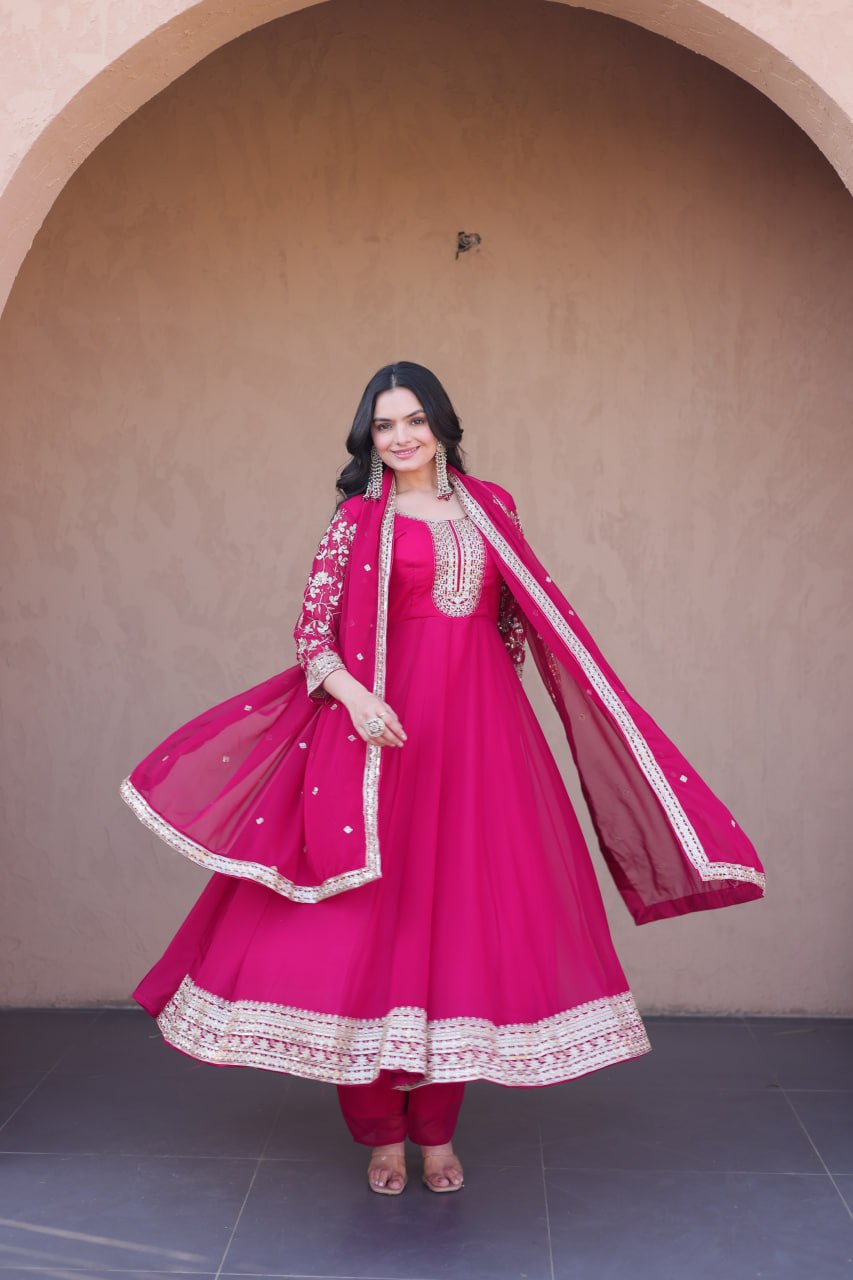 Premium Faux Blooming Gown with Pant & Dupatta Set
