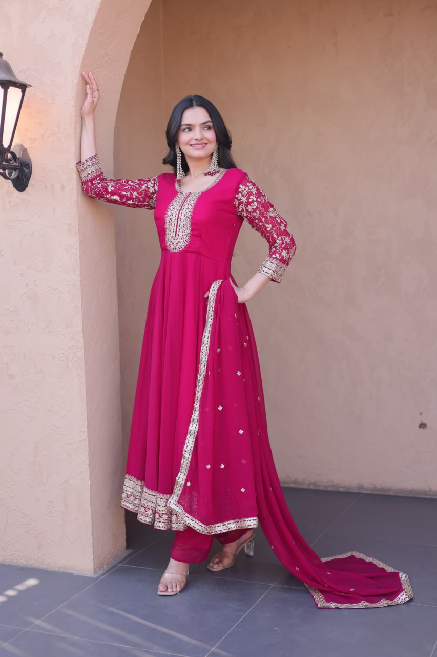 Premium Faux Blooming Gown with Pant & Dupatta Set