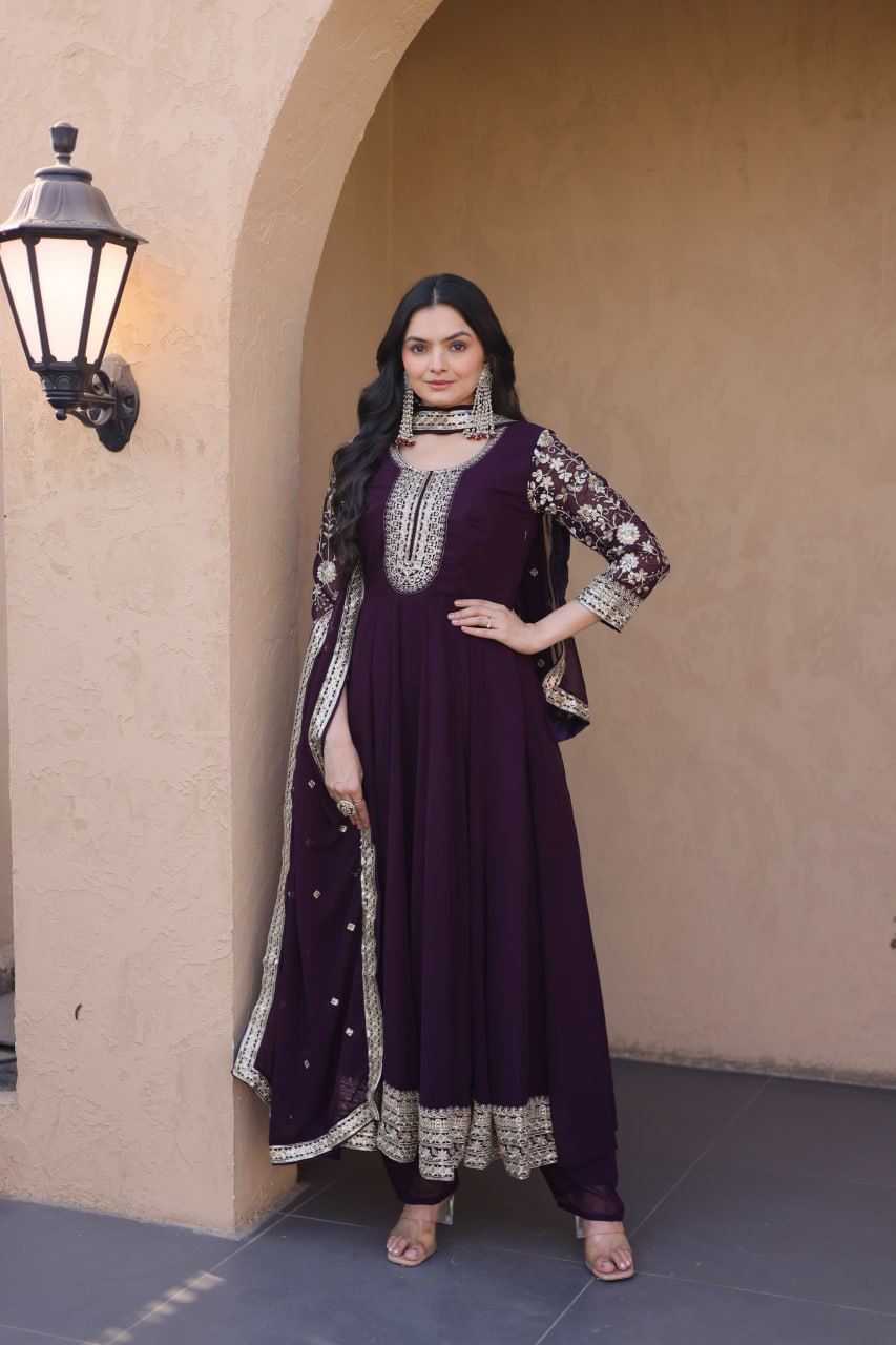 Premium Faux Blooming Gown with Pant & Dupatta Set