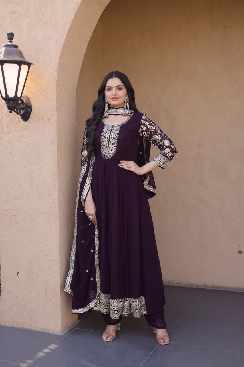 Premium Faux Blooming Gown with Pant & Dupatta Set