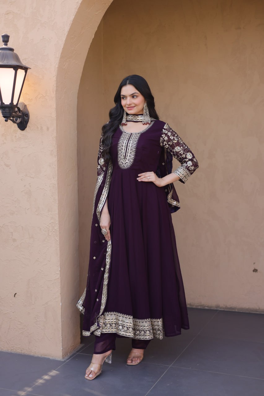 Premium Faux Blooming Gown with Pant & Dupatta Set