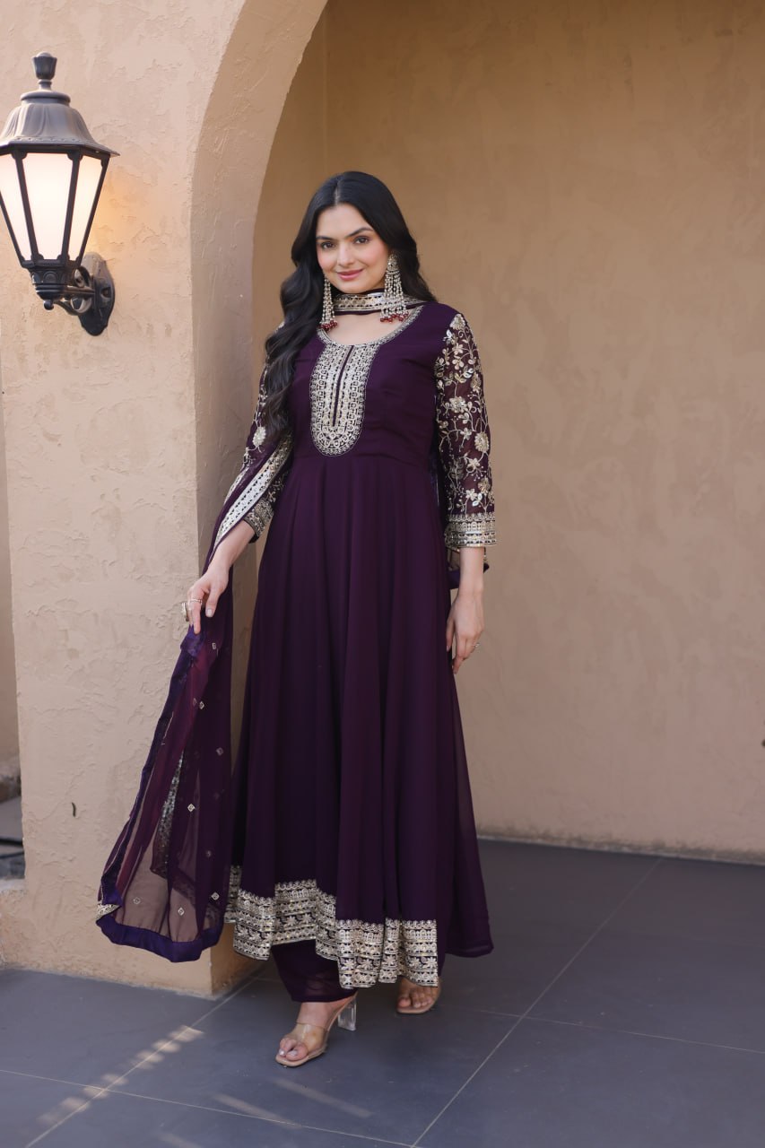 Premium Faux Blooming Gown with Pant & Dupatta Set