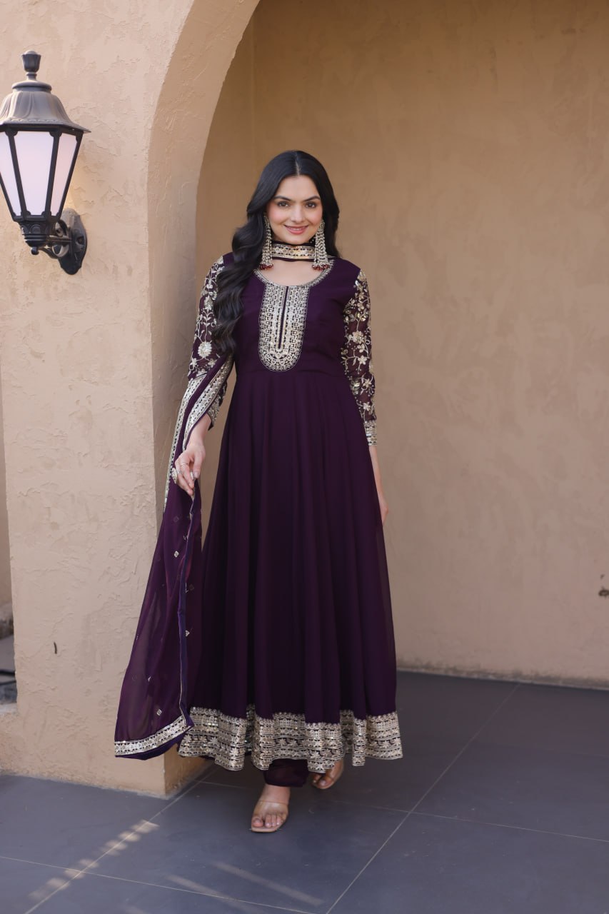 Premium Faux Blooming Gown with Pant & Dupatta Set
