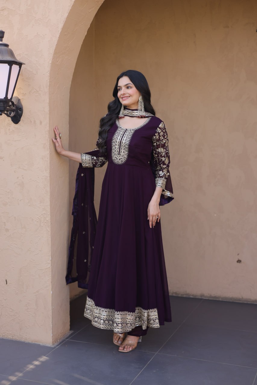 Premium Faux Blooming Gown with Pant & Dupatta Set