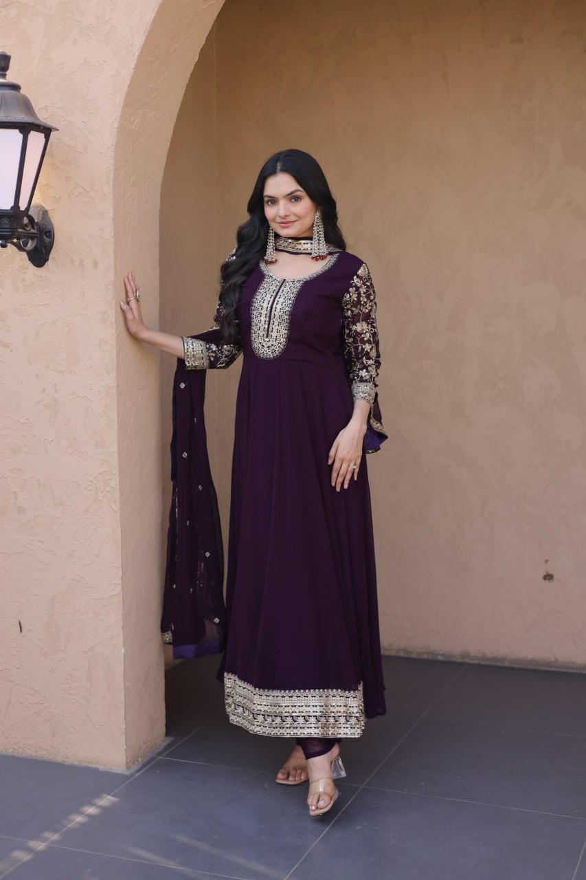 Premium Faux Blooming Gown with Pant & Dupatta Set