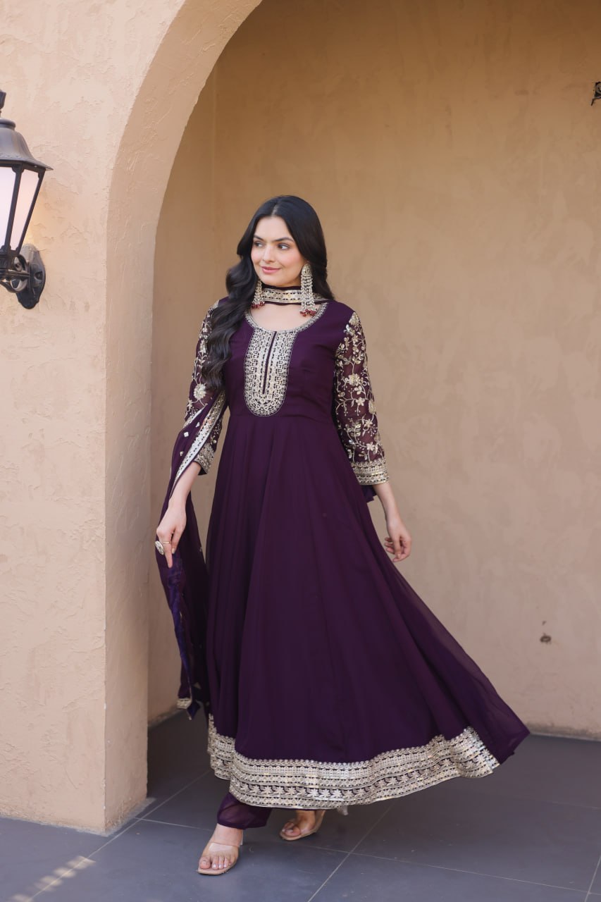 Premium Faux Blooming Gown with Pant & Dupatta Set