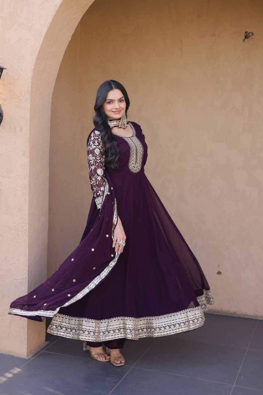 Premium Faux Blooming Gown with Pant & Dupatta Set