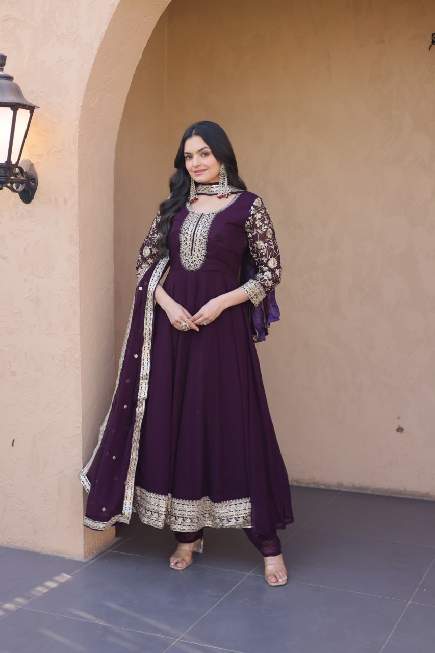 Premium Faux Blooming Gown with Pant & Dupatta Set