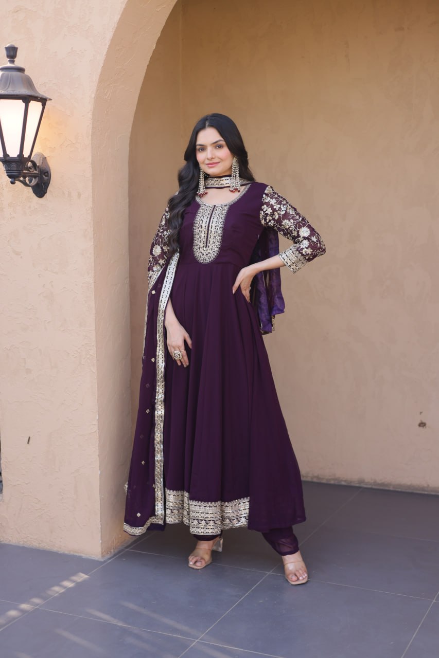 Premium Faux Blooming Gown with Pant & Dupatta Set