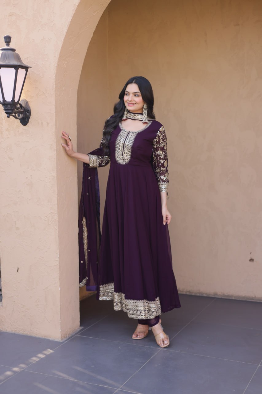 Premium Faux Blooming Gown with Pant & Dupatta Set