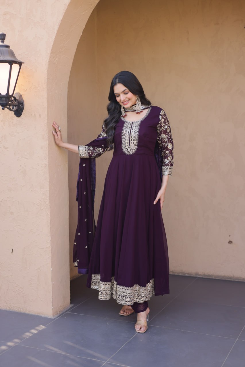 Premium Faux Blooming Gown with Pant & Dupatta Set