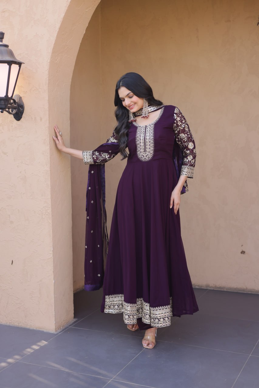 Premium Faux Blooming Gown with Pant & Dupatta Set