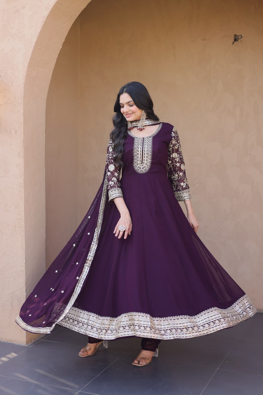 Premium Faux Blooming Gown with Pant & Dupatta Set