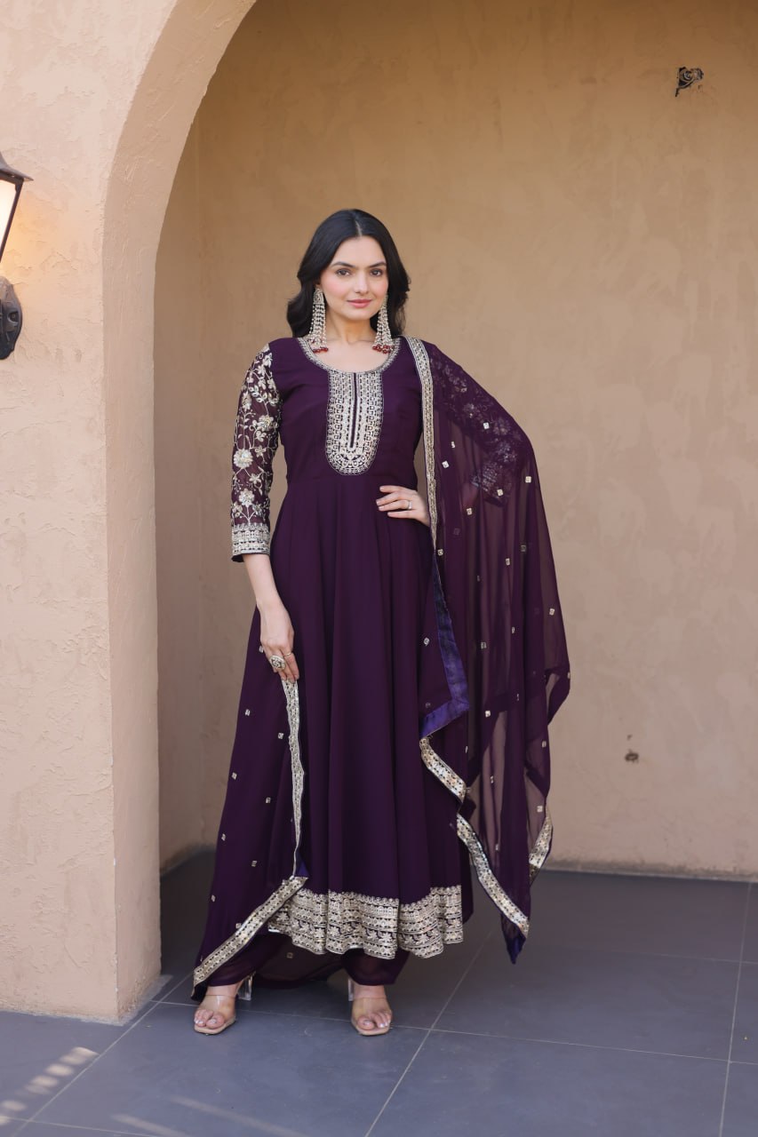 Premium Faux Blooming Gown with Pant & Dupatta Set