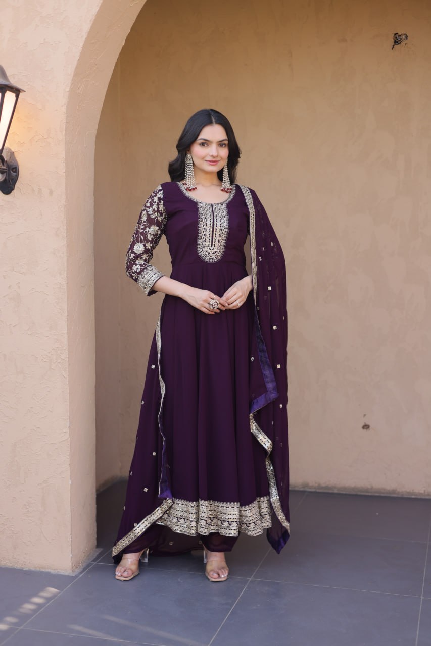 Premium Faux Blooming Gown with Pant & Dupatta Set