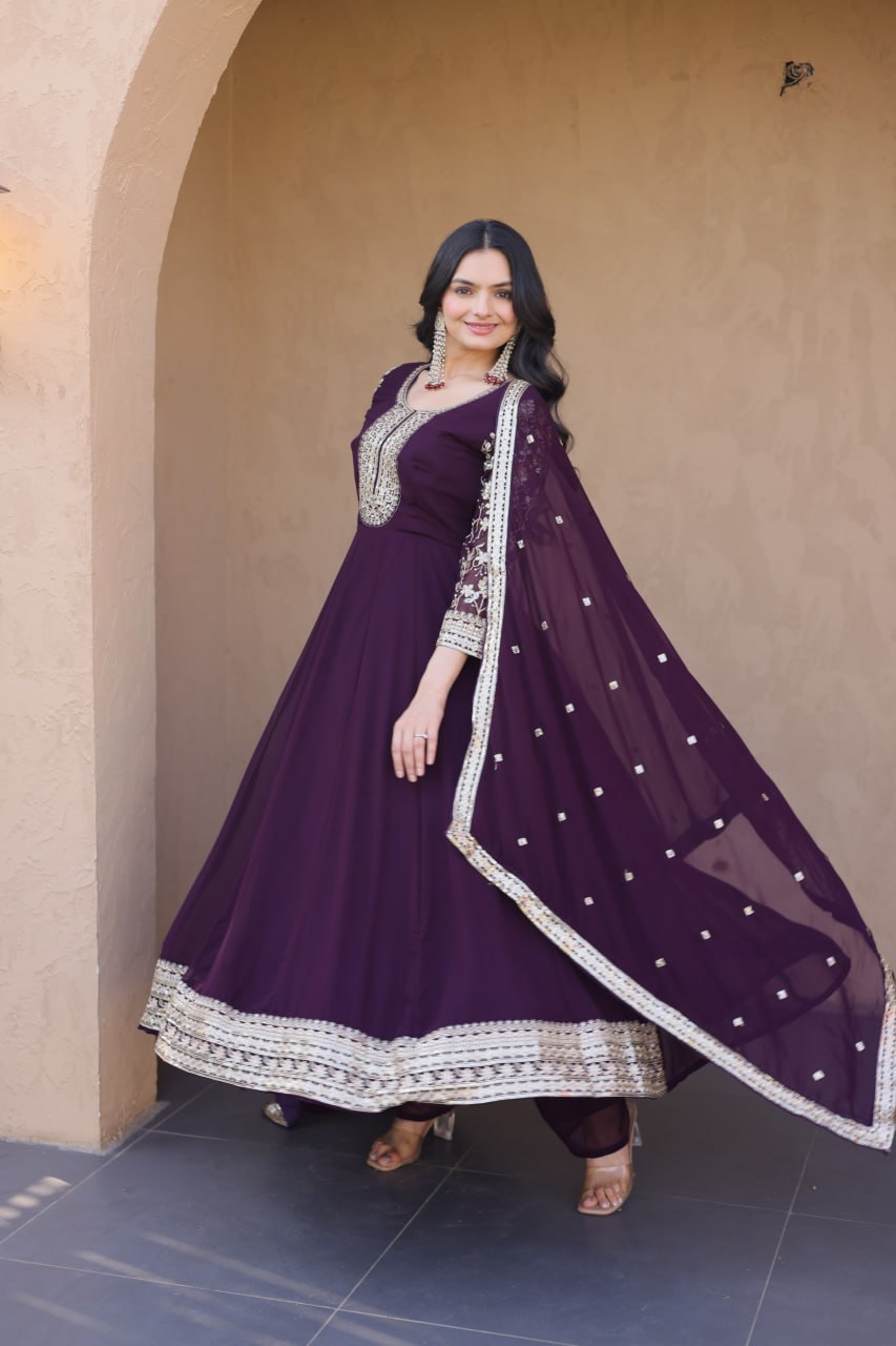 Premium Faux Blooming Gown with Pant & Dupatta Set