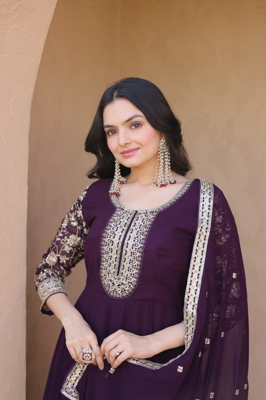 Premium Faux Blooming Gown with Pant & Dupatta Set