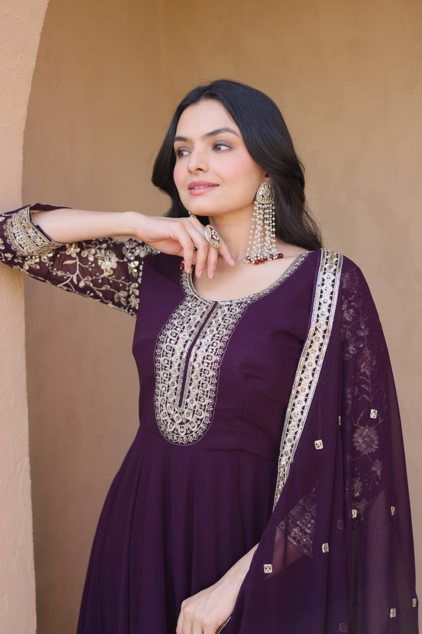 Premium Faux Blooming Gown with Pant & Dupatta Set