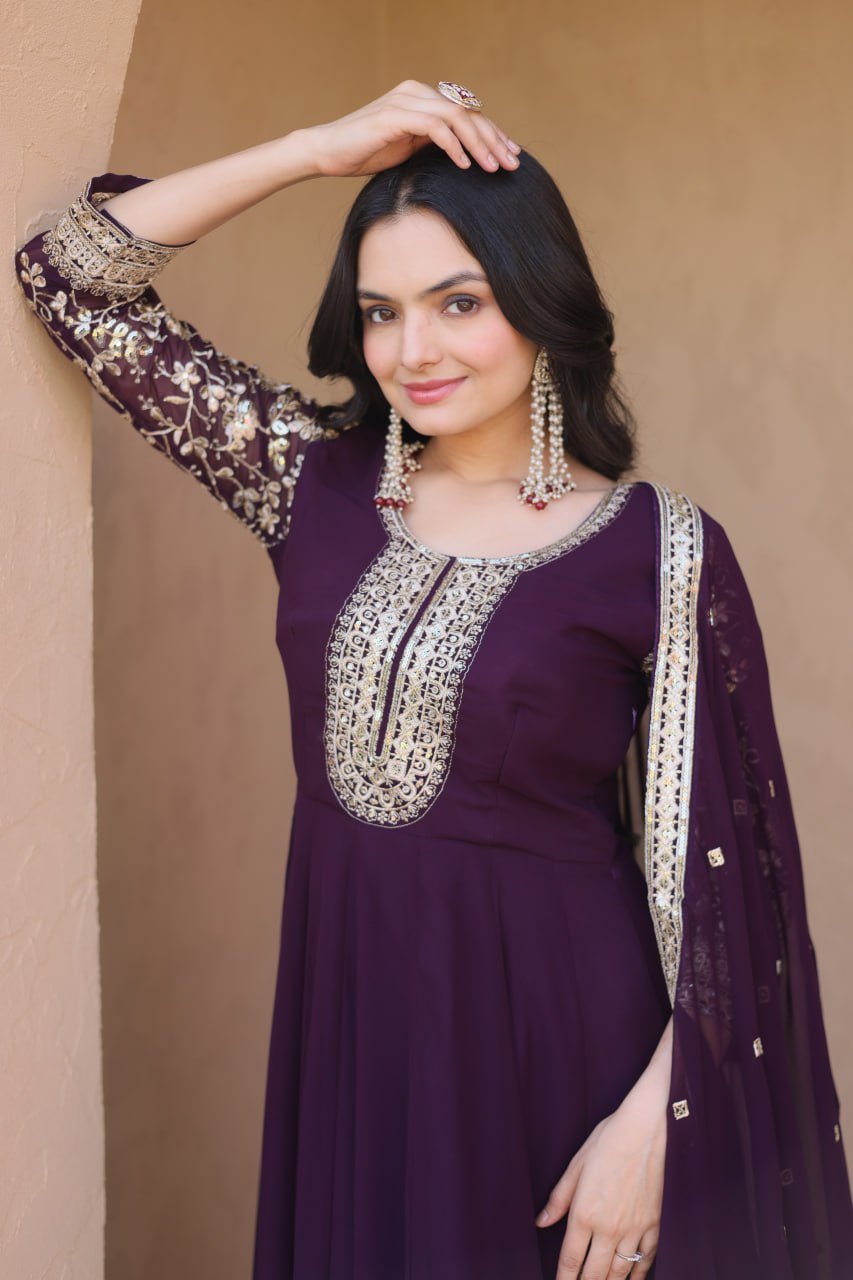 Premium Faux Blooming Gown with Pant & Dupatta Set