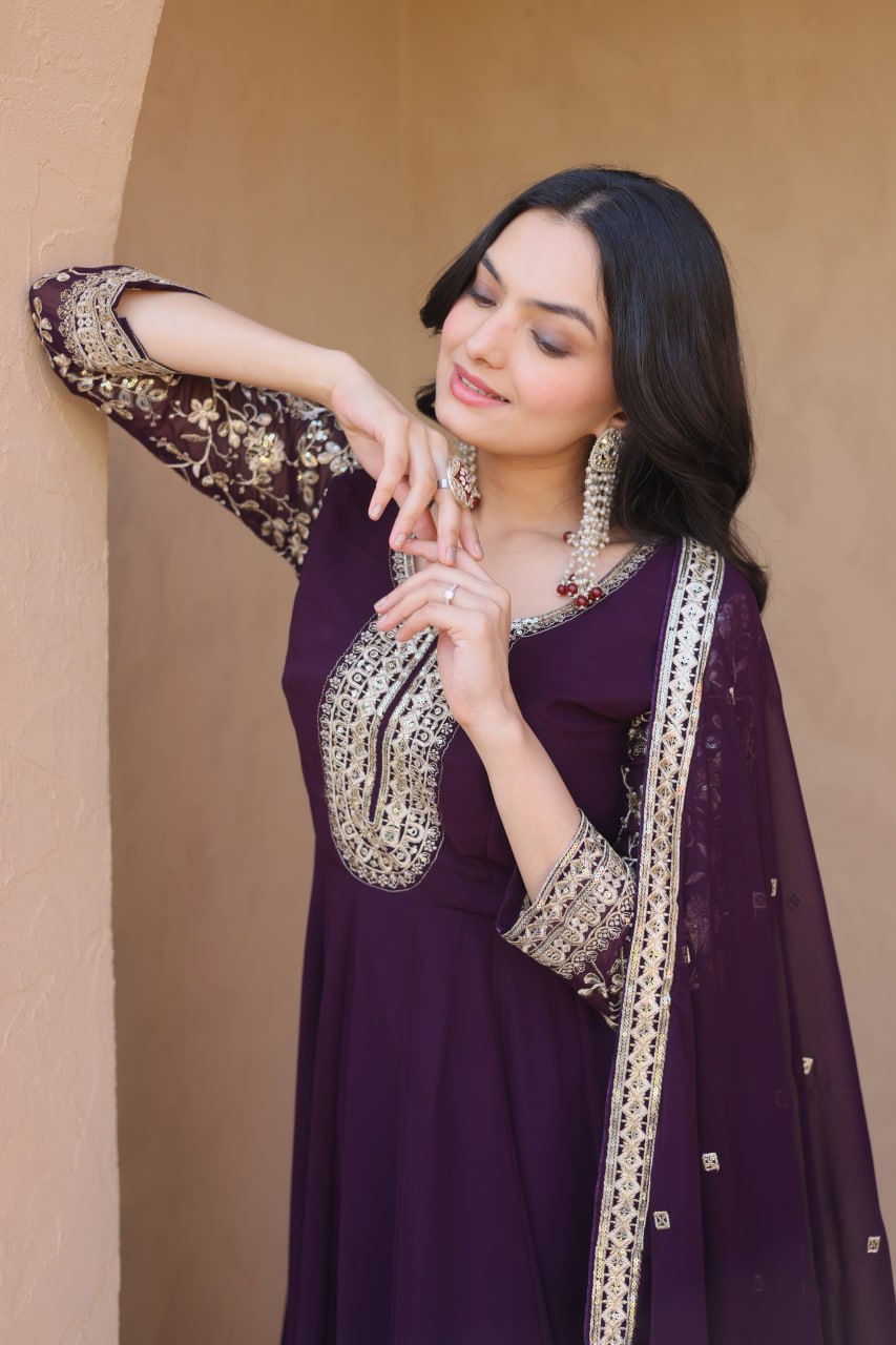 Premium Faux Blooming Gown with Pant & Dupatta Set
