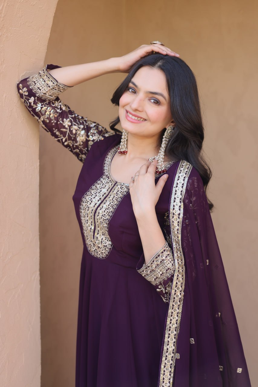 Premium Faux Blooming Gown with Pant & Dupatta Set