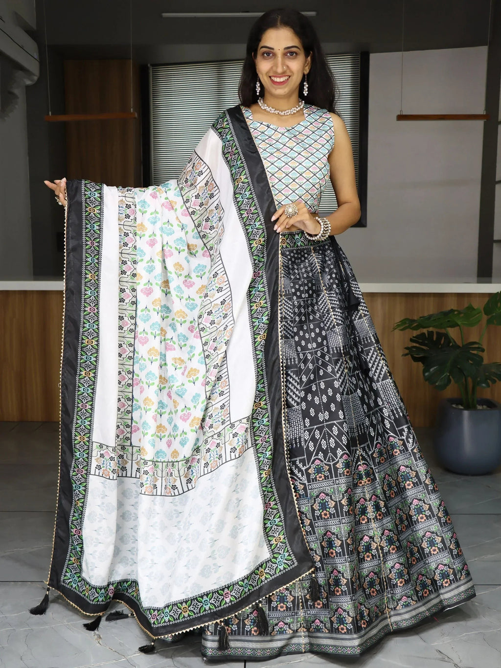 Black Sweet Printed Art Silk Event Wear Lehenga Choli With Dupatta