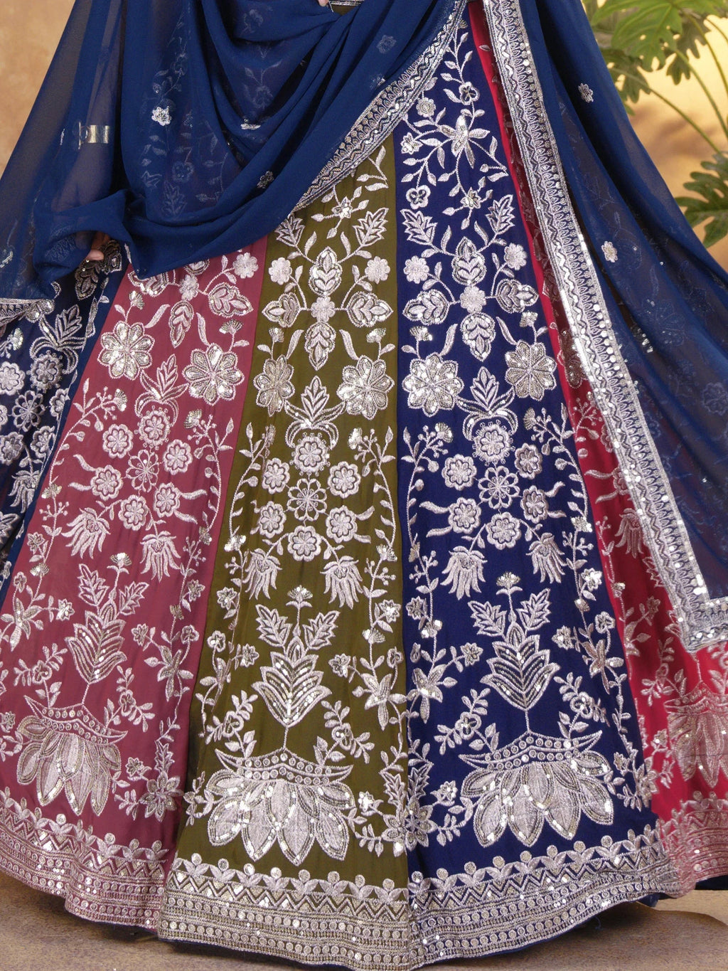 Pretty Multi-Color Thread Embroidered Georgette Wedding Lehenga Choli