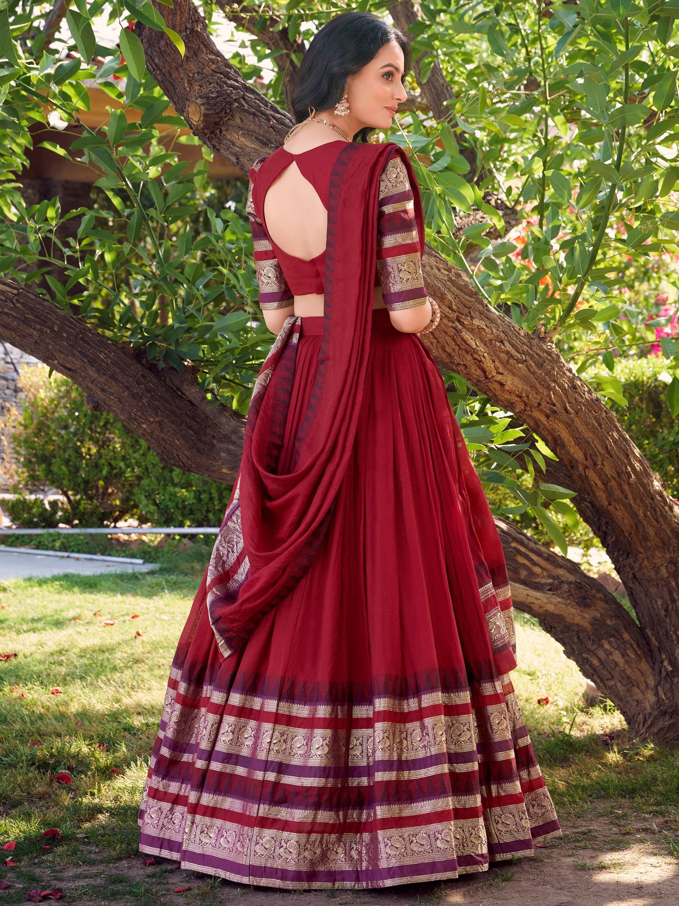 Red Pretty Chanderi Silk Zari Weaving Wedding Wear Lehenga Choli