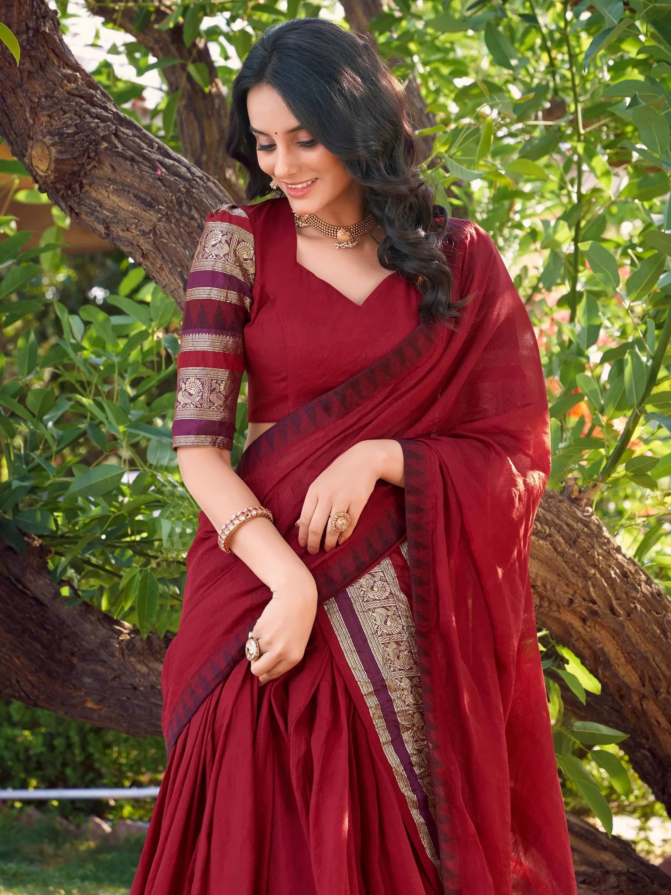 Red Pretty Chanderi Silk Zari Weaving Wedding Wear Lehenga Choli