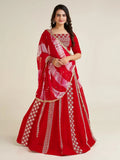 Pretty Red Thread Work Georgette Navratri Wear Lehenga Choli With Dupatta