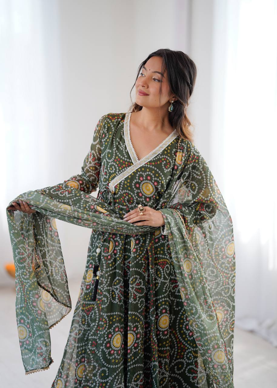 Printed Georgette Gown with Pant and Dupatta