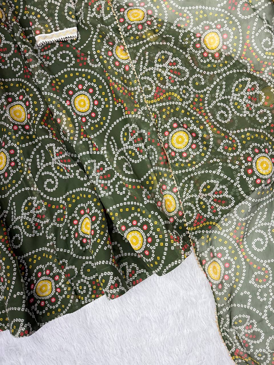Printed Georgette Gown with Pant and Dupatta