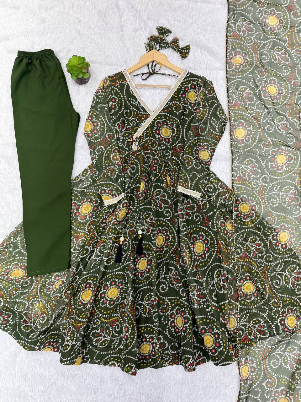 Printed Georgette Gown with Pant and Dupatta