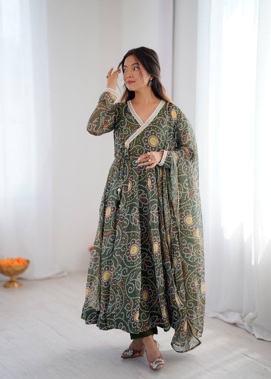 Printed Georgette Gown with Pant and Dupatta