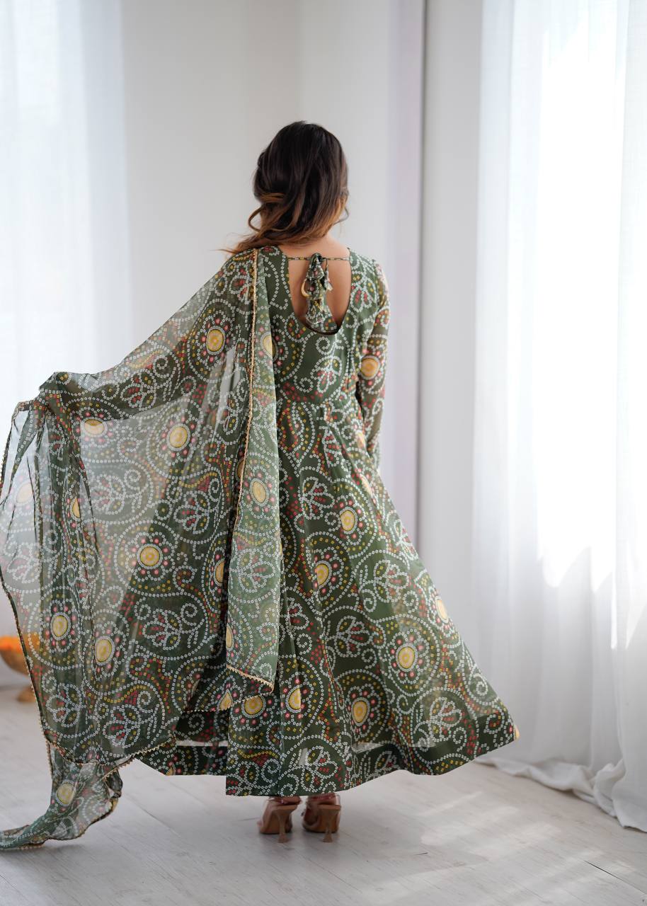 Printed Georgette Gown with Pant and Dupatta