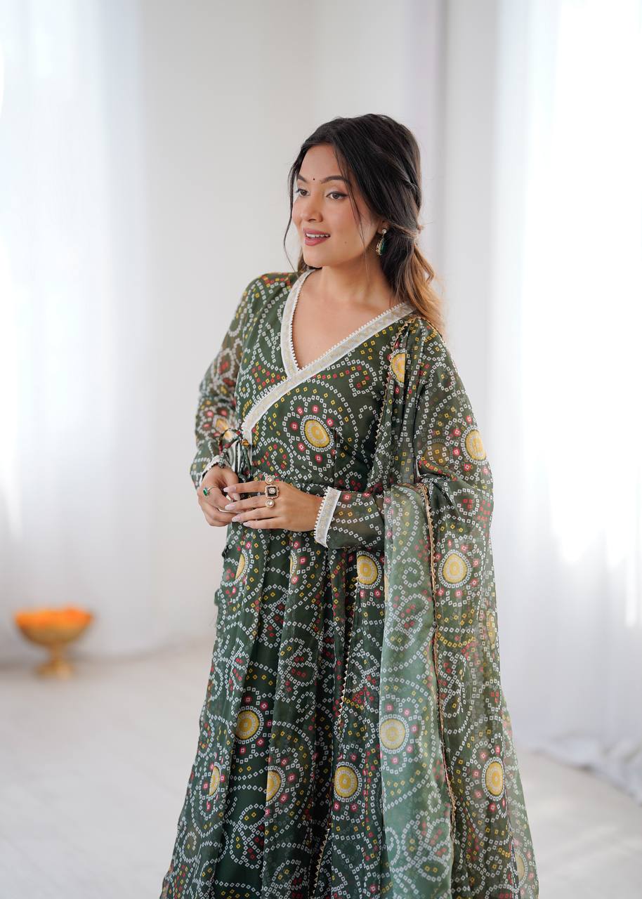 Printed Georgette Gown with Pant and Dupatta